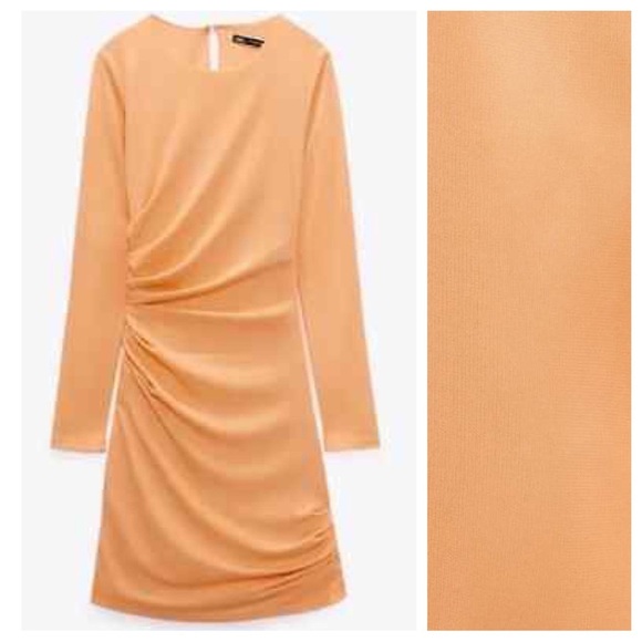 NWT. Zara Neon Oranges Draped Mini Dress. Size L. - Picture 3 of 10